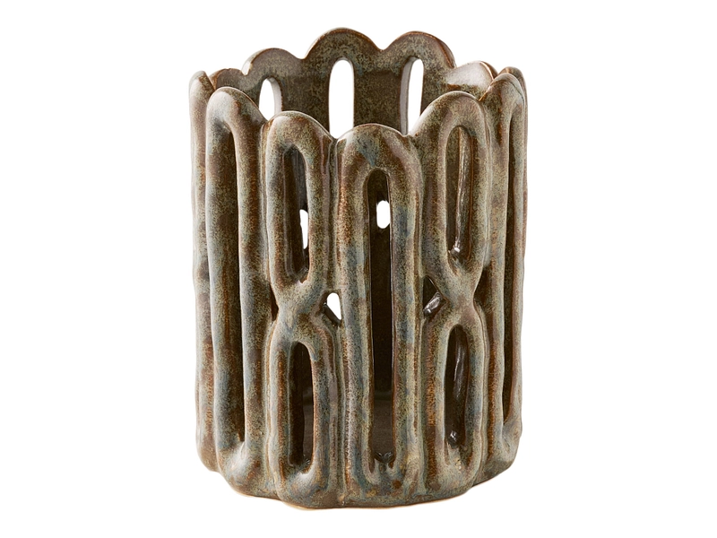 Set photophores 12.5 cm x 8 cm Céramique marron