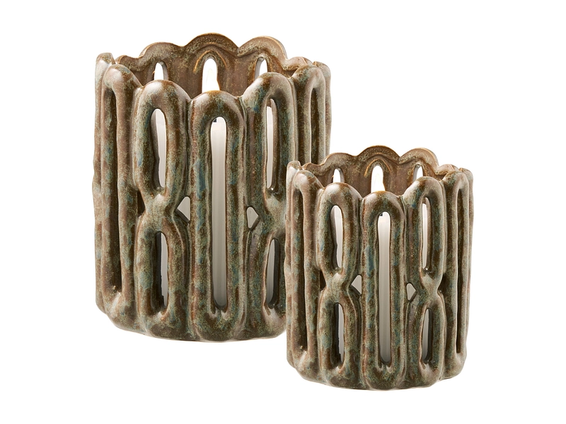 Set photophores 12.5 cm x 8 cm Céramique marron