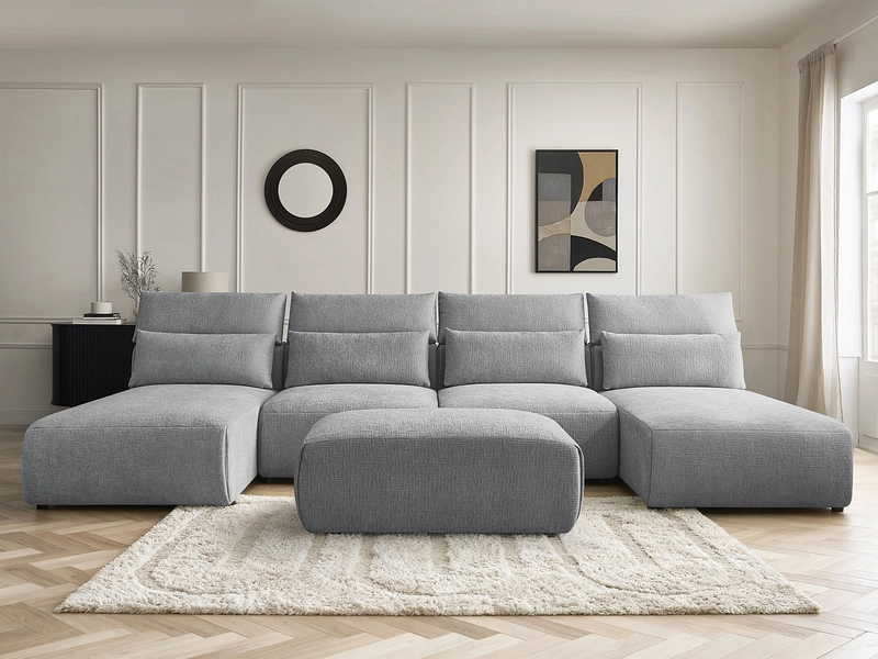 Canapé d'angle panoramique avec pouf BOBOCHIC JANA Canapé d'angle panoramique avec pouf BOBOCHIC JANA