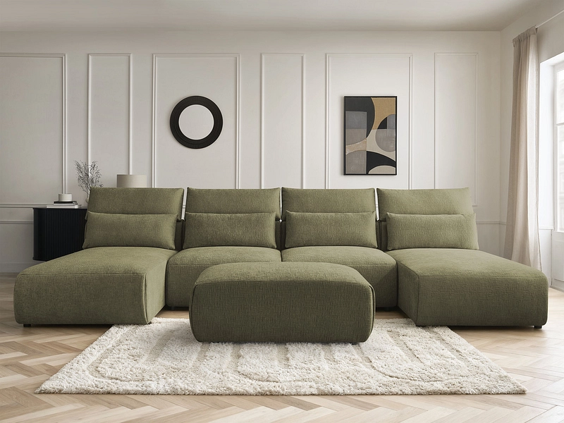 Canapé d'angle panoramique avec pouf BOBOCHIC JANA Canapé d'angle panoramique avec pouf BOBOCHIC JANA
