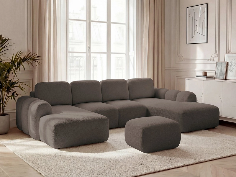 Canapé d'angle panoramique avec pouf BOBOCHIC MONTAIGNE