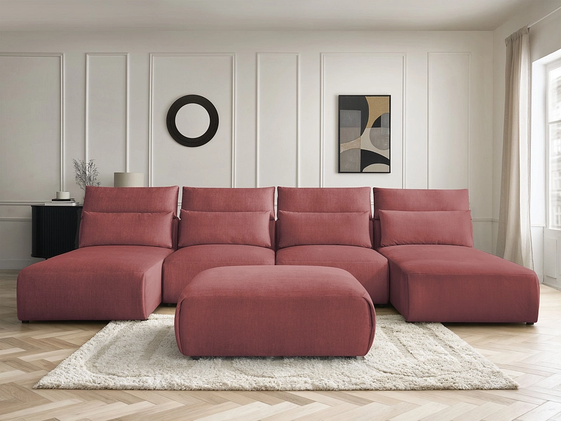 Canapé d'angle panoramique avec pouf BOBOCHIC JANA Canapé d'angle panoramique avec pouf BOBOCHIC JANA