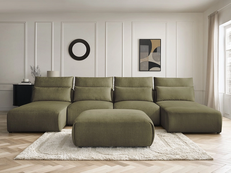 Canapé d'angle panoramique avec pouf BOBOCHIC JANA Canapé d'angle panoramique avec pouf BOBOCHIC JANA