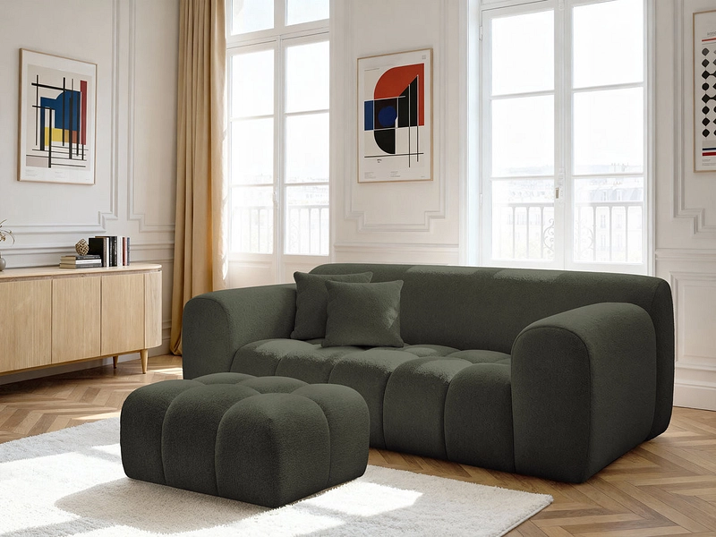 Canapé 2 places avec pouf BOBOCHIC MELISSE