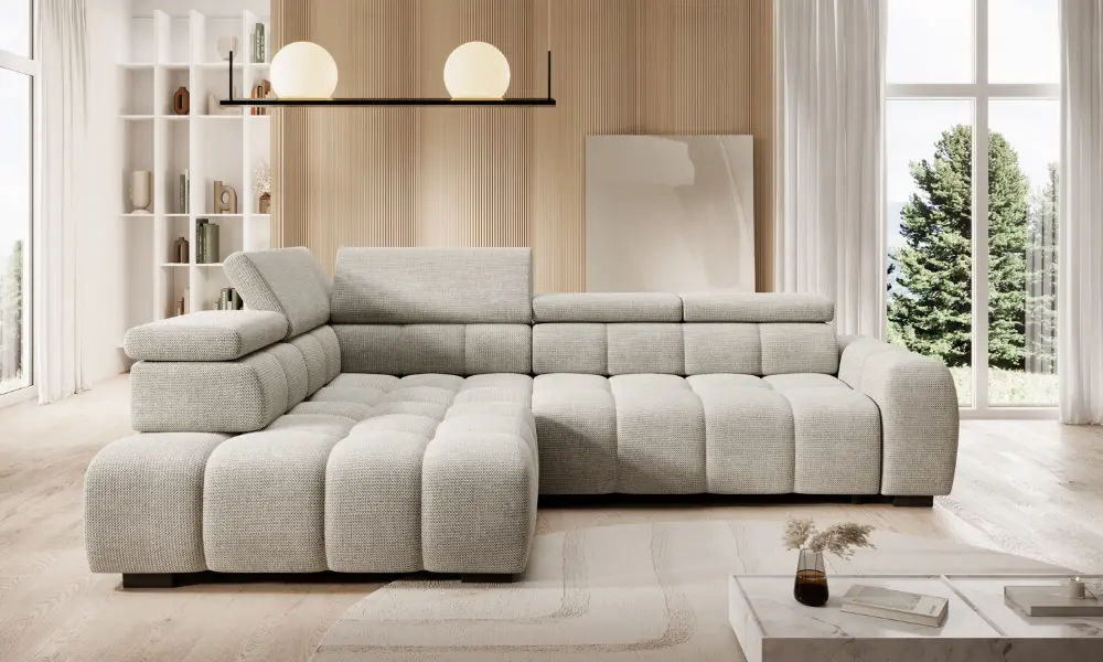 schlichtes Wohnzimmer mit Ecksofa