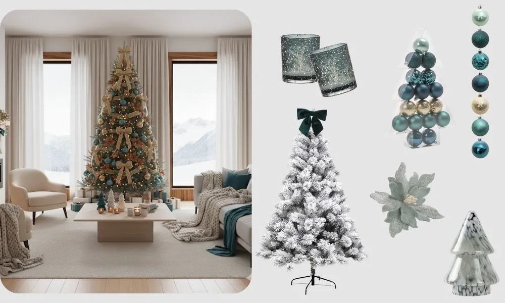 Weihnachtsdekoration im blau-weissen Stil