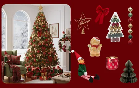 sapin de Noël décoré de boules et guirlandes dans salon