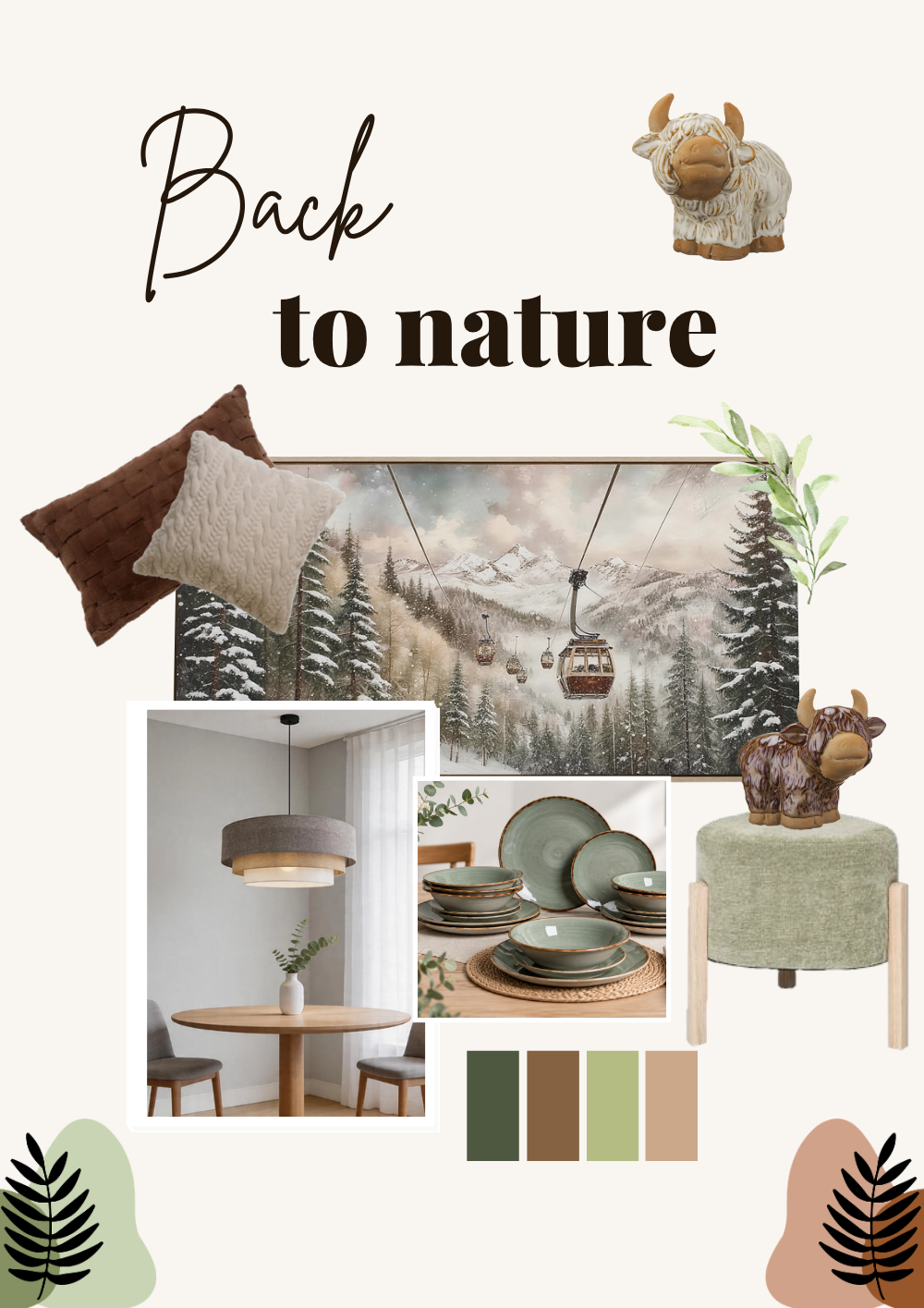 inspiration décoration hiver couleur beige, sauge et marron